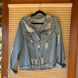 NWOT Distressed Denim Jacket XL
